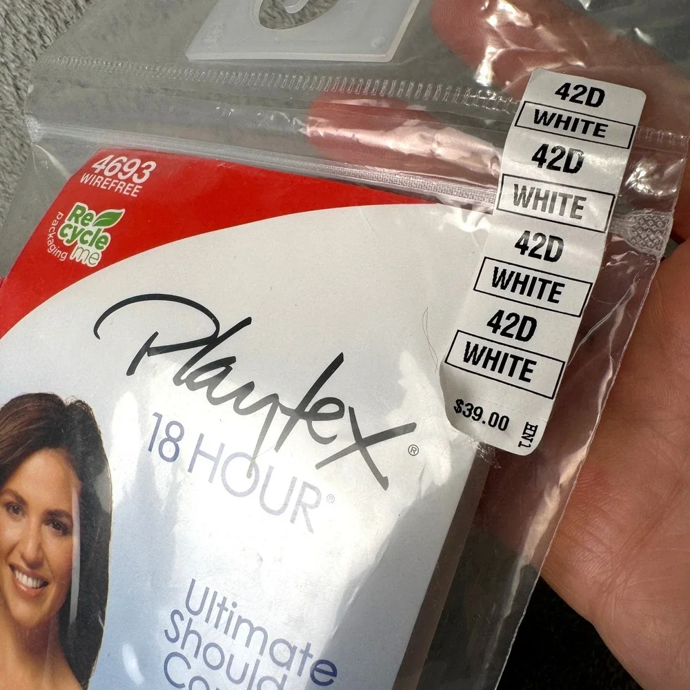 Playtex 18 Hour Ultimate Shoulder Comfort Wirefree Bra 4693 White 42D New